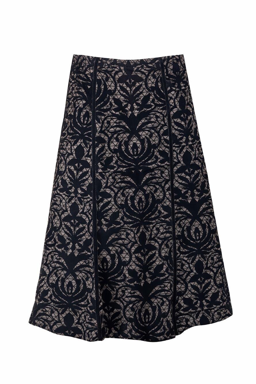 Black Velvet Damask High Waisted A-Line Midi Skirt Gothic Academia Romantic 10